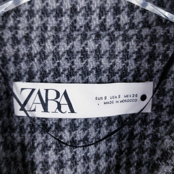 NEW Zara Wool Blend Oversized Double Breasted Long Houndstooth Coat Gray… - Picture 6 of 15